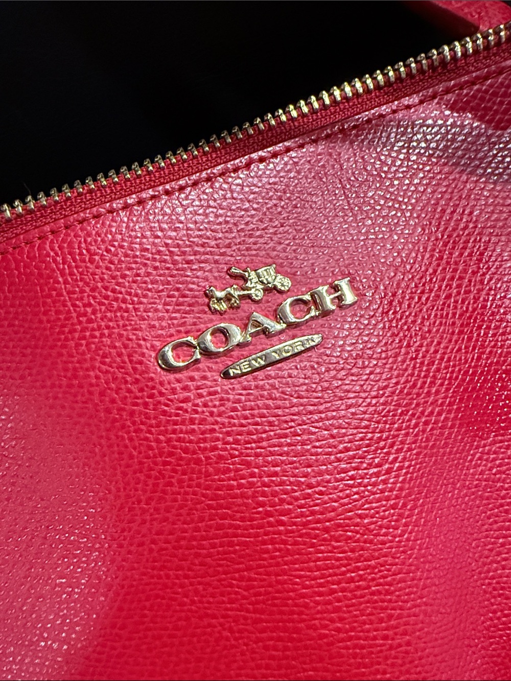 Coach Red Leather Tote with Gold Accents - Picture 2 of 12
